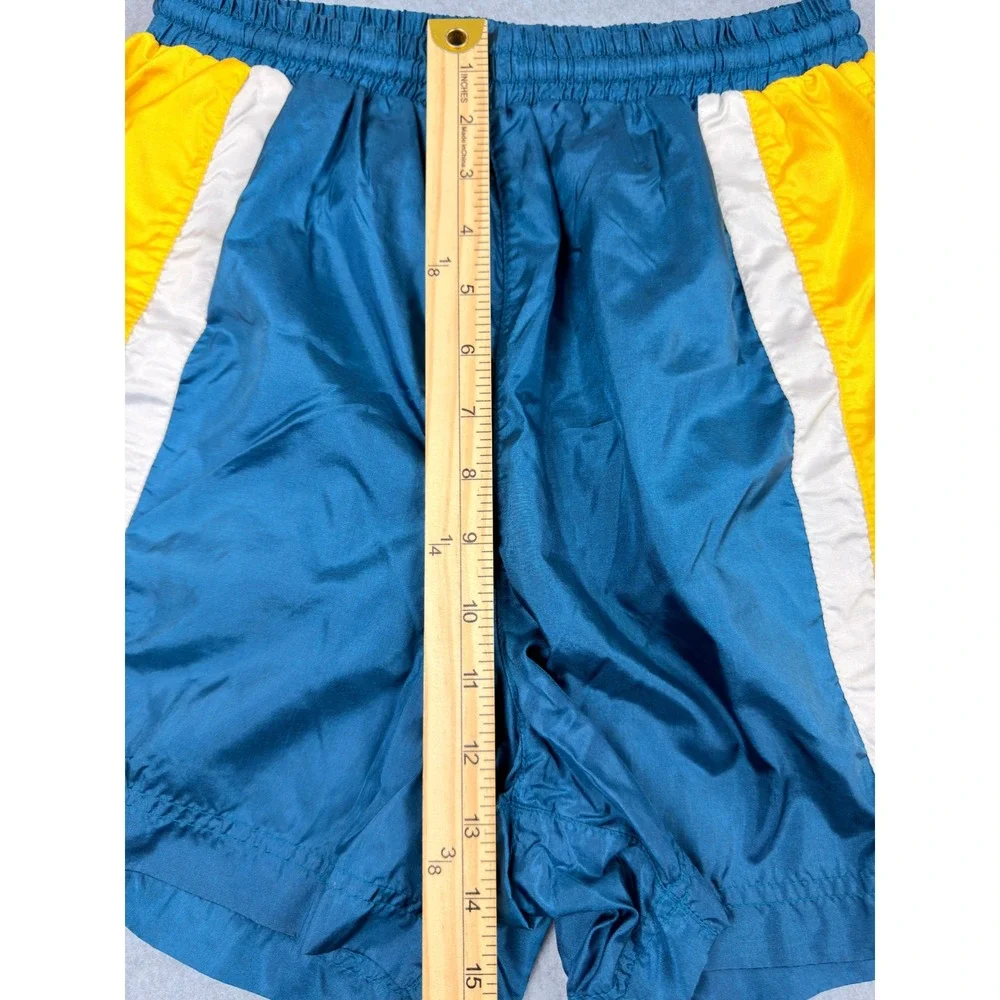 Fila Vintage Mens Teal Yellow Colorblock Nylon Athletic Gym Shorts Size Medium